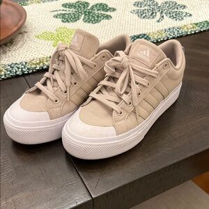 Adidas Beige Canvas Low-Top Sneakers with White Sole -8W